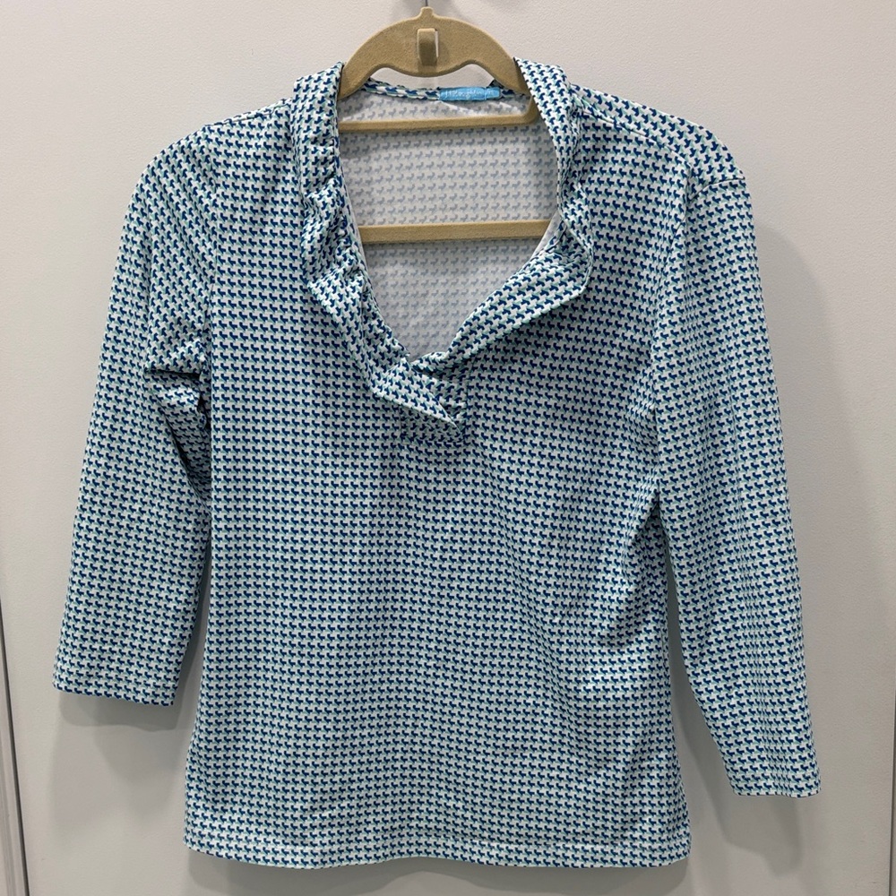 J. McLaughlin Printed Ruffle Neck Top Size XS